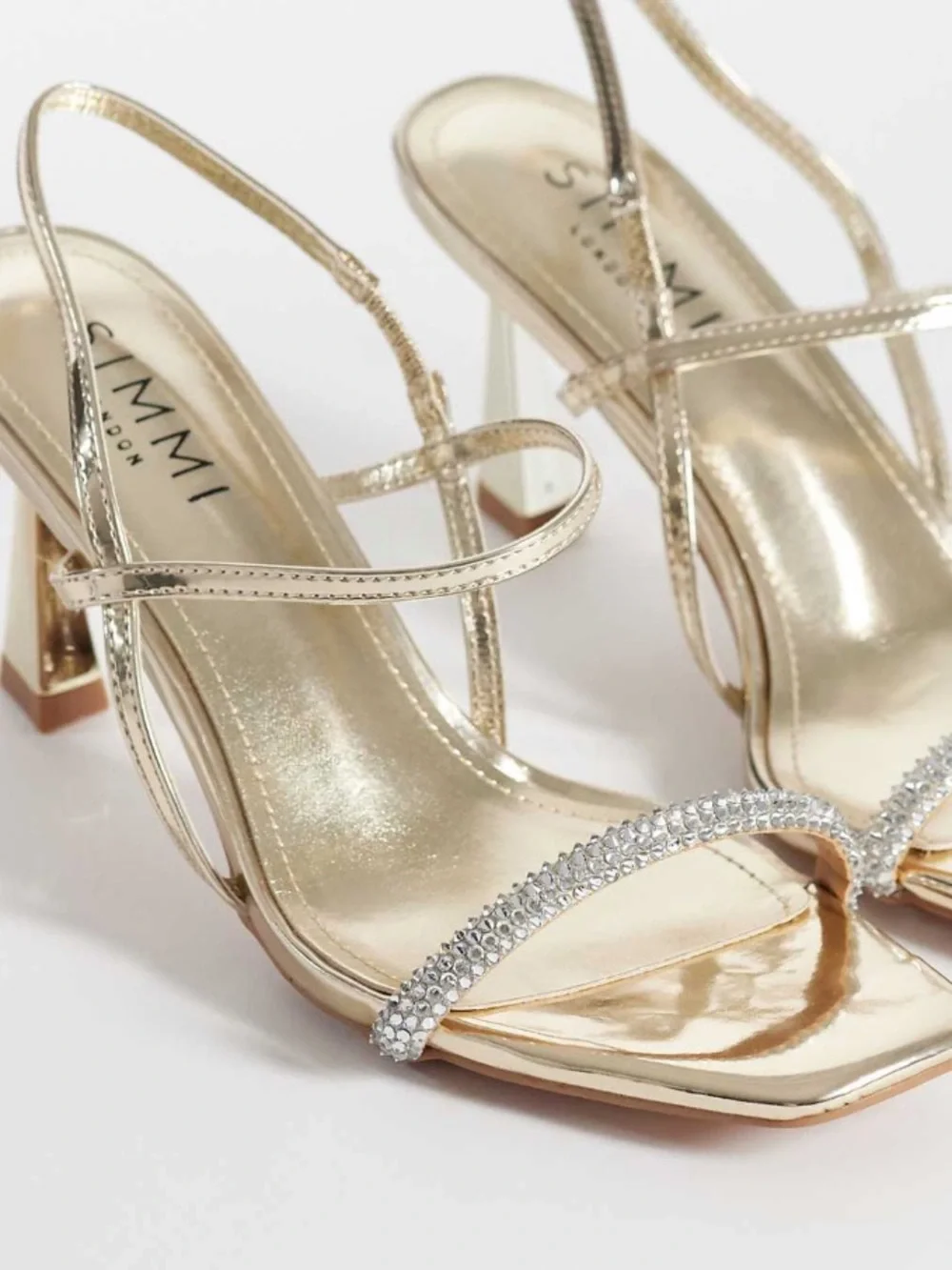 Gold Strappy Slingback Sandals with Rhinestone Accent